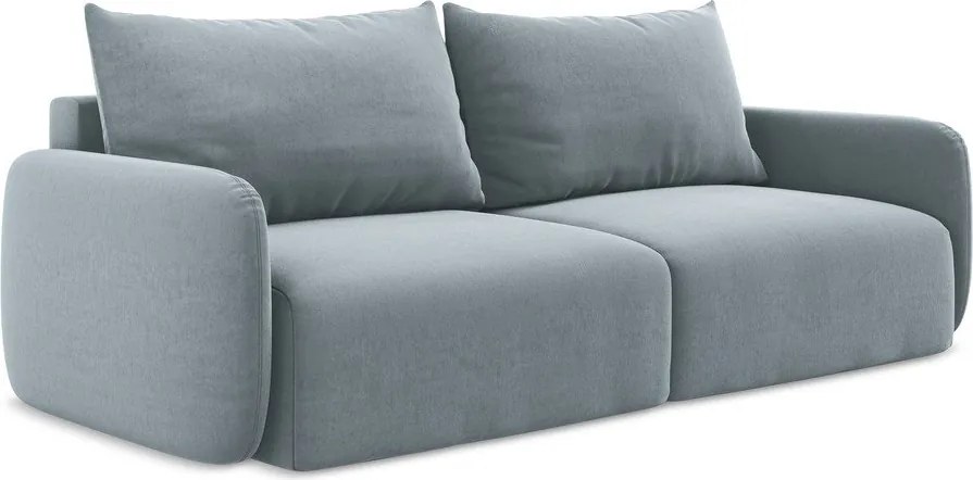 Niebieska aksamitna rozkładana sofa ze schowkiem 238 cm Kalena – Makamii