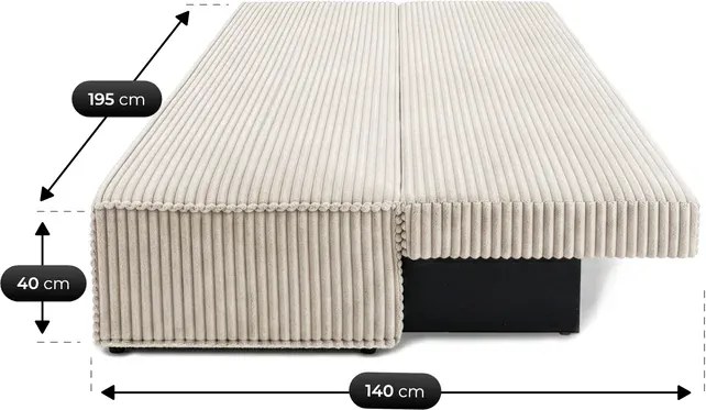 Sofa z Funkcją Spania MAVIA Jasnobeżowa Sztruksowa Japandi