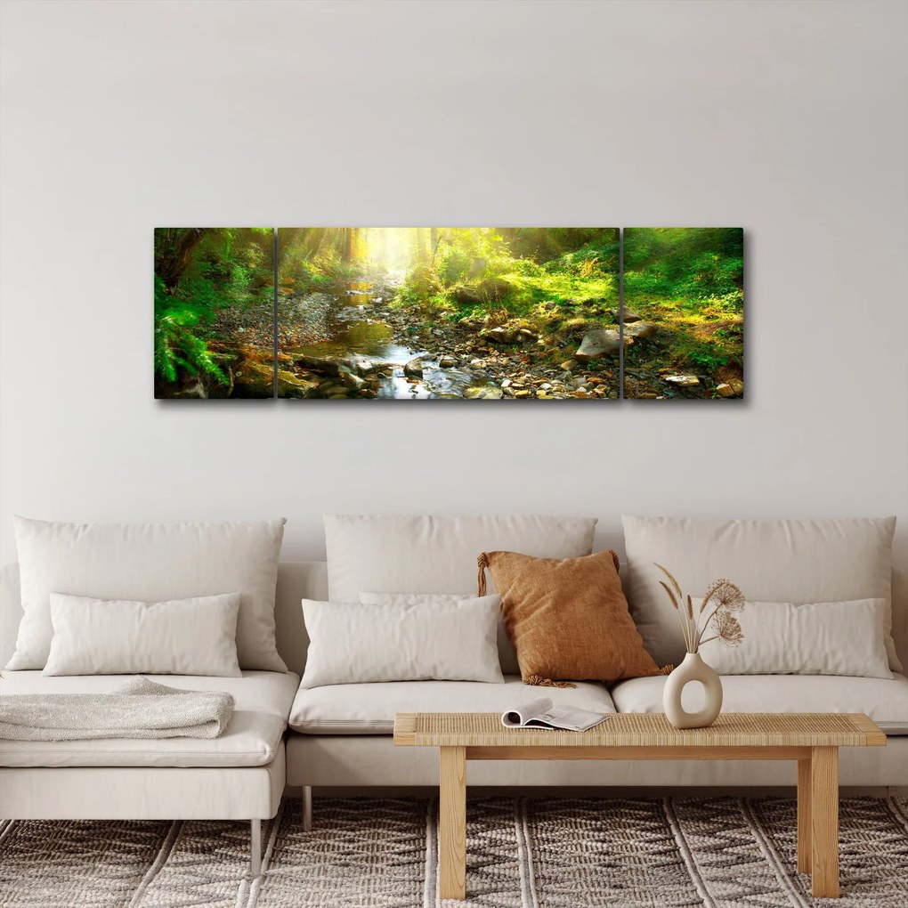 Obraz rzeki w zielonym lesie (170x50 cm)