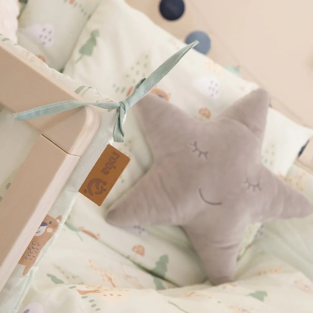 Jasnozielony bawełniany ochraniacz do łóżeczka 170 cm Woodland Buddies – Roba