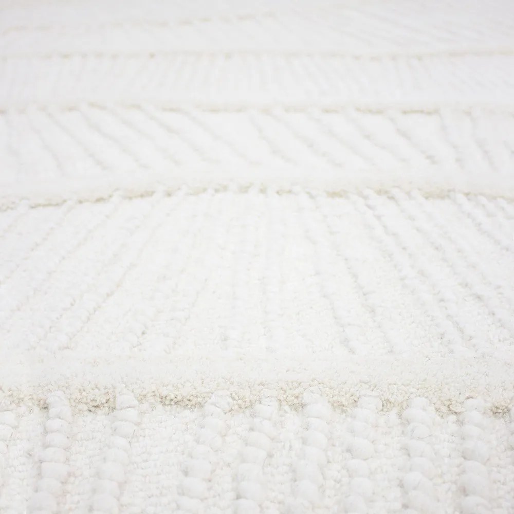 Biały dywan z mieszanki wełny tkany ręcznie 140x200 cm Sculptured Wave – Flair Rugs