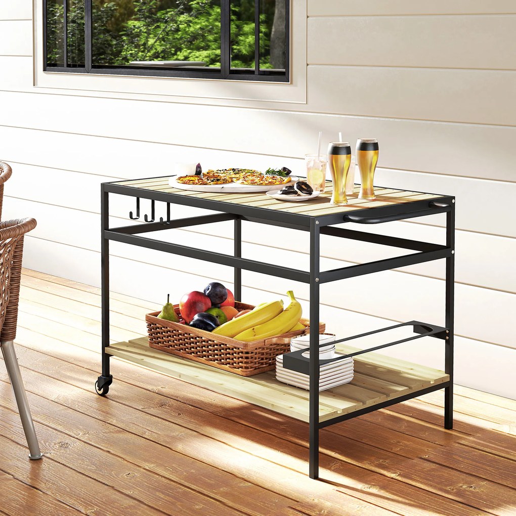 Outsunny Wózek Serwisowy Design Przemysłowy z 3 Hakami i Półką Czarny Naturalny 107x65x80cm | Aosom PL