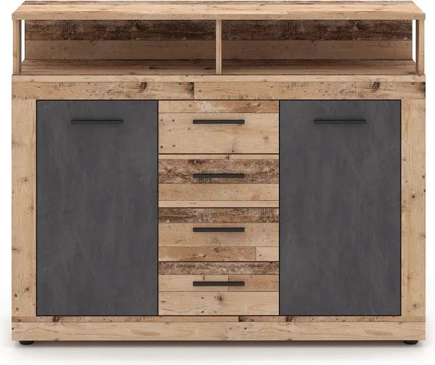 Komoda Dwudrzwiowa z Szufladami BLAGO MIDI B 119,5 cm Surowy Dąb/Grafit Loft