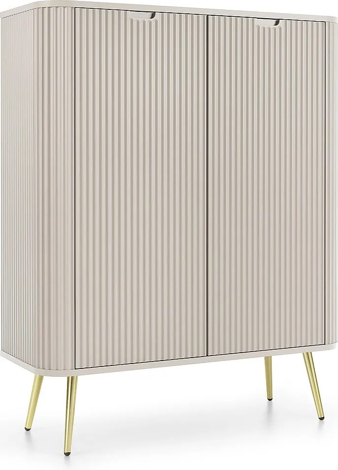 Wysoka komoda ZOVA z 6 półkami, dekoracyjnymi rowkami i metalowymi nogami, złota, 103/129/39cm, do samodzielnego montażu