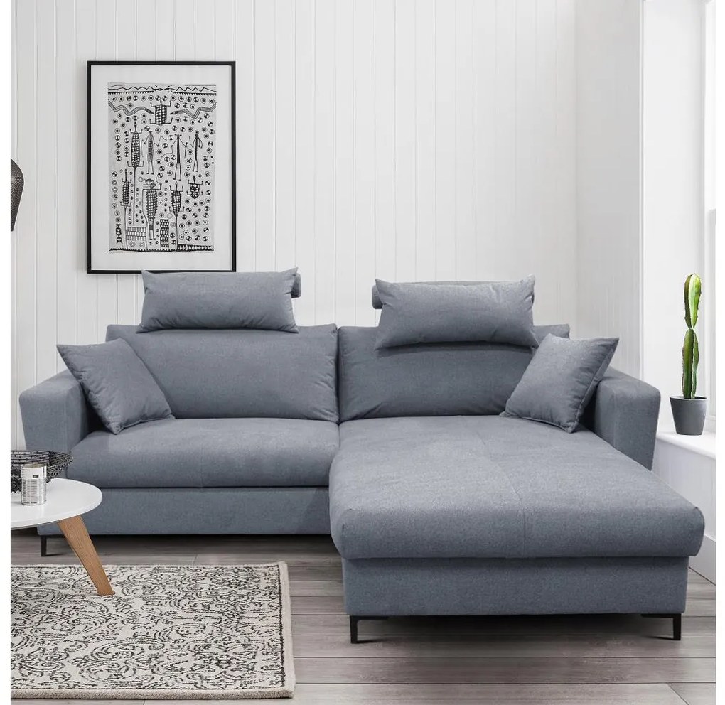 Narożnik rozkładany w układzie L HORTA, prawy, z pojemnikiem na pościel, ciemnoszary