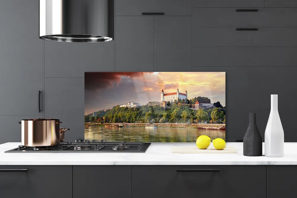 Szkło Ozdobne do Kuchni Panorama Miasta Nad Jeziorem