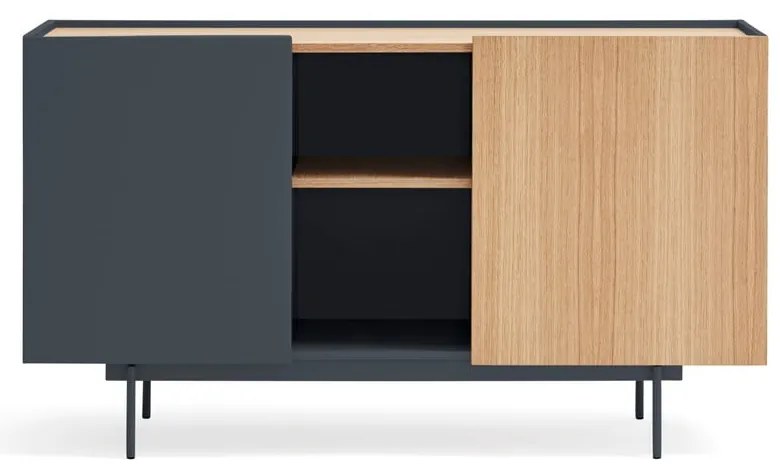 Antracytowo-naturalna niska komoda w dekorze dębu 130x78 cm Otto – Teulat