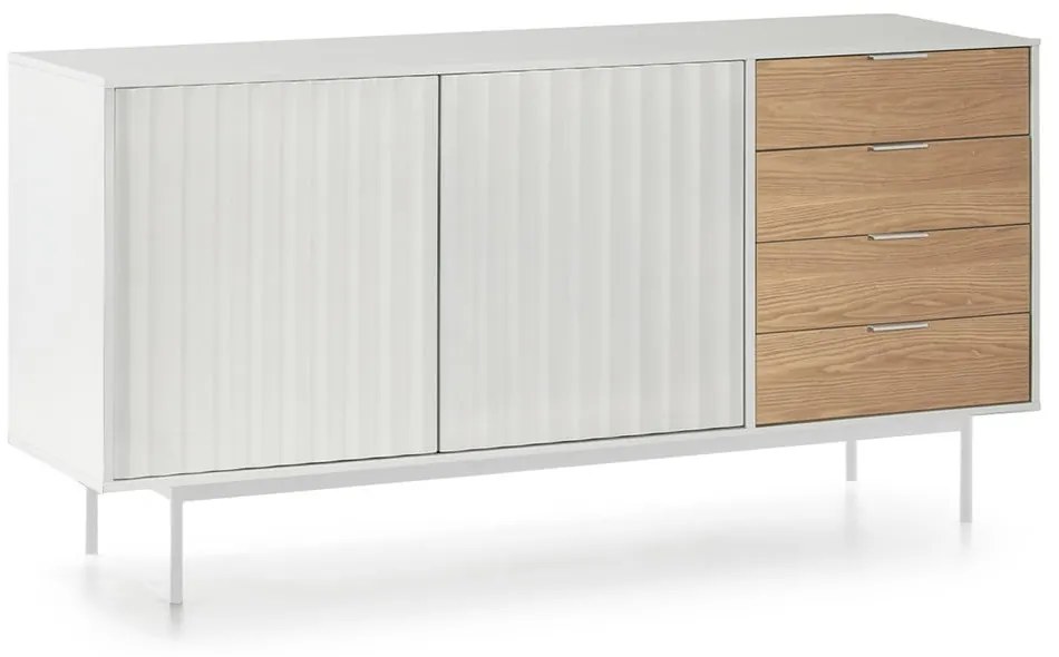 Biało-naturalna niska komoda w dekorze dębu 159x80 cm Sierra – Teulat