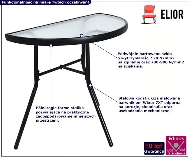 Szklany Półokrągły Stolik Balkonowy Dąb R4-N89