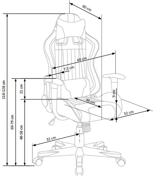 Niebieski fotel obrotowy z regulowanym oparciem E3-K19