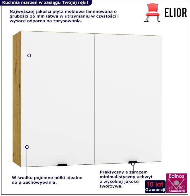 Dwudrzwiowa szafka kuchenna górna 80 cm biały + dąb artisan - Elandro 23X