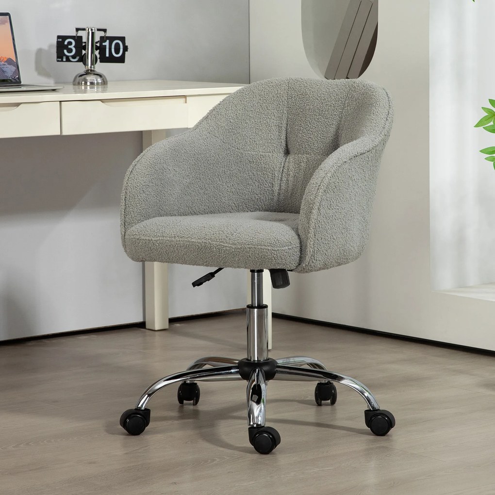 HOMCOM Fotel biurowy, ergonomiczny fotel obrotowy z funkcją bujania, tekstura misiej tkaniny 56 x 61 x 86 cm Szary