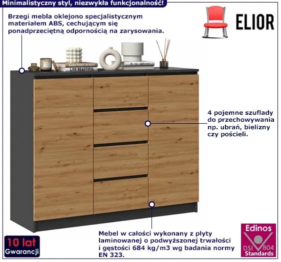 Komoda w stylu loft antracyt + dąb artisan D8-T65