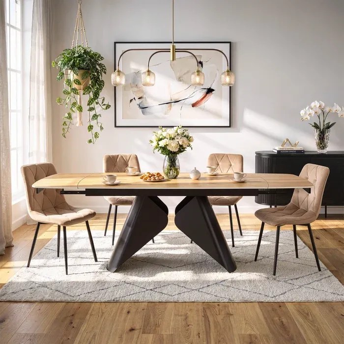 Stół Rozkładany Prostokątny VERONA 160-240 cm Ceramiczny Dąb/Czarny Loft