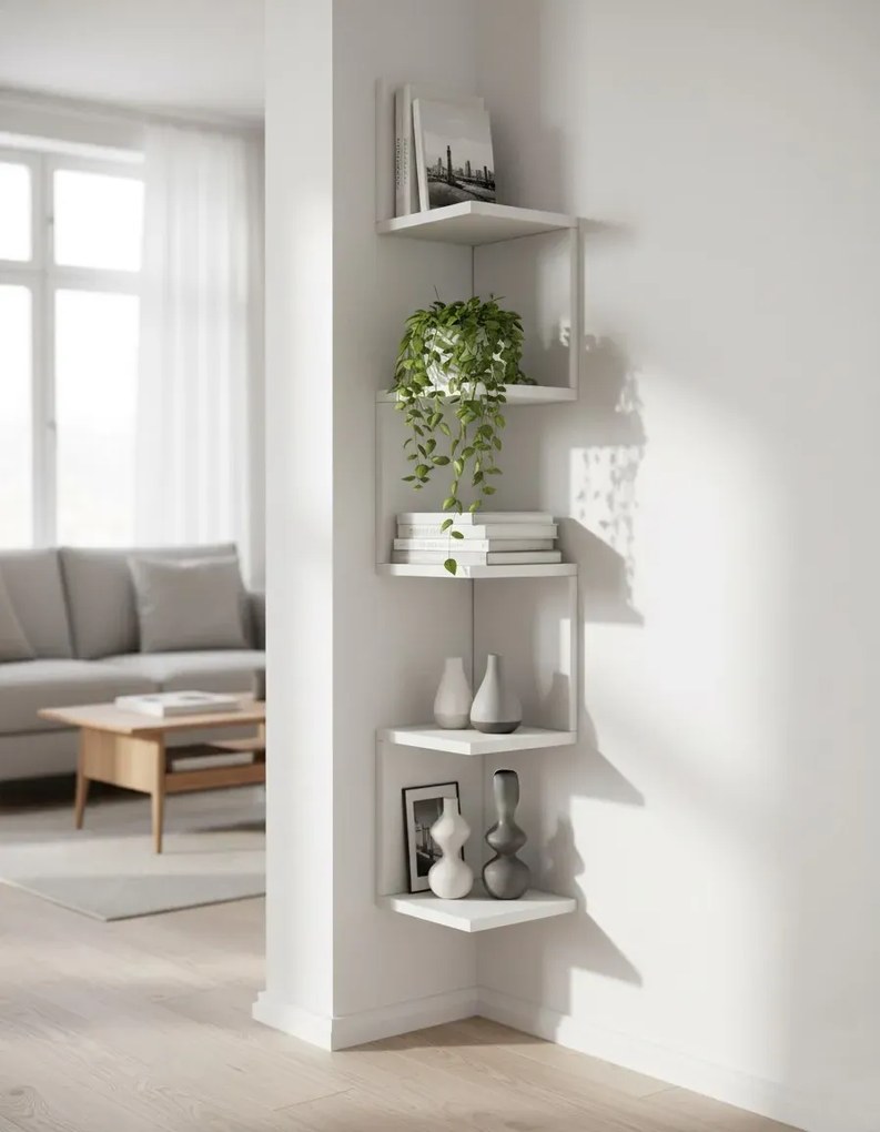 Biała Narożna Półka Wisząca Schodkowa S2-E05