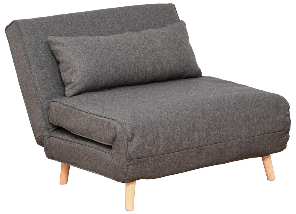 Sofa jednoosobowa rozkładana szara z regulowanym oparciem styl skandynawski do małych wnętrz | Aosom PL