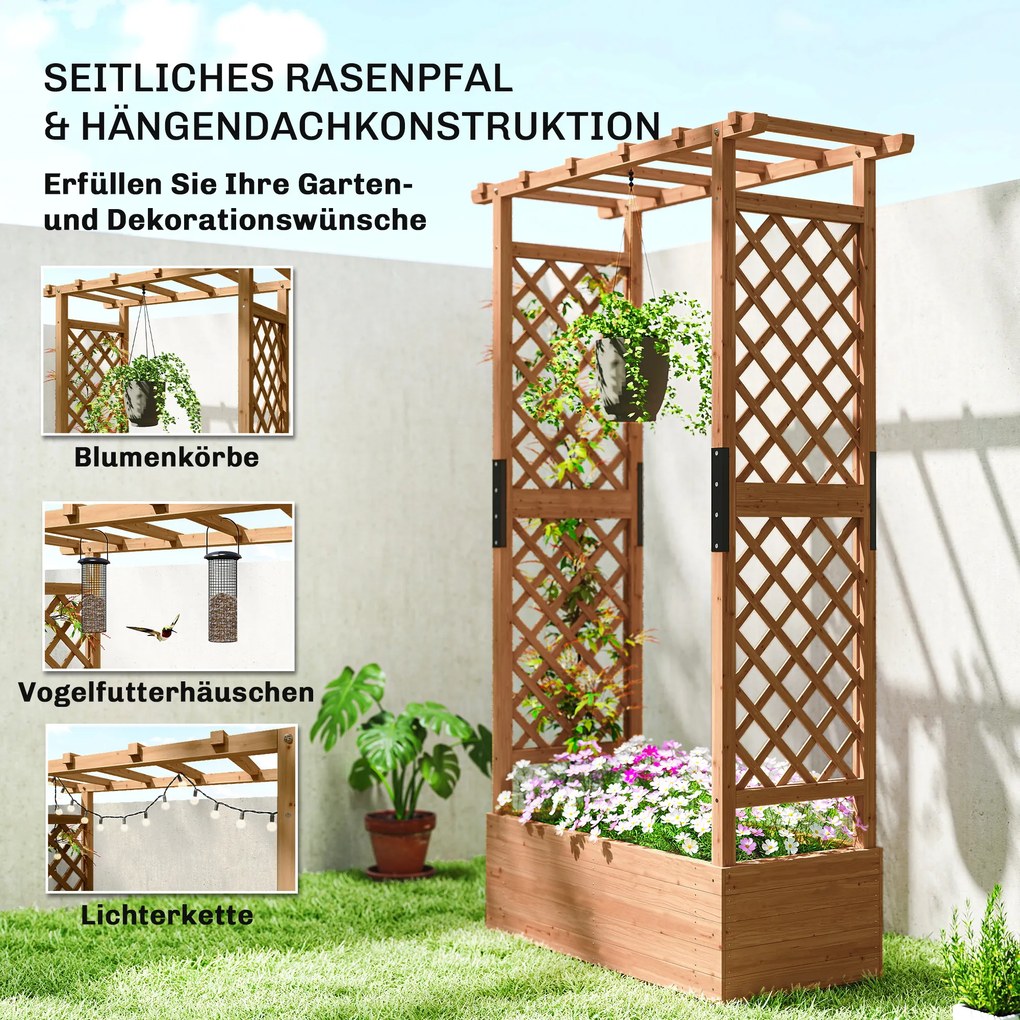 Outsunny Podwyższone grządko z kratownicą i daszkiem, do kwiatów, owoców, warzyw, ziół, 110 x 44 x 181 cm, drewno, pomarańczowy | Aosom PL