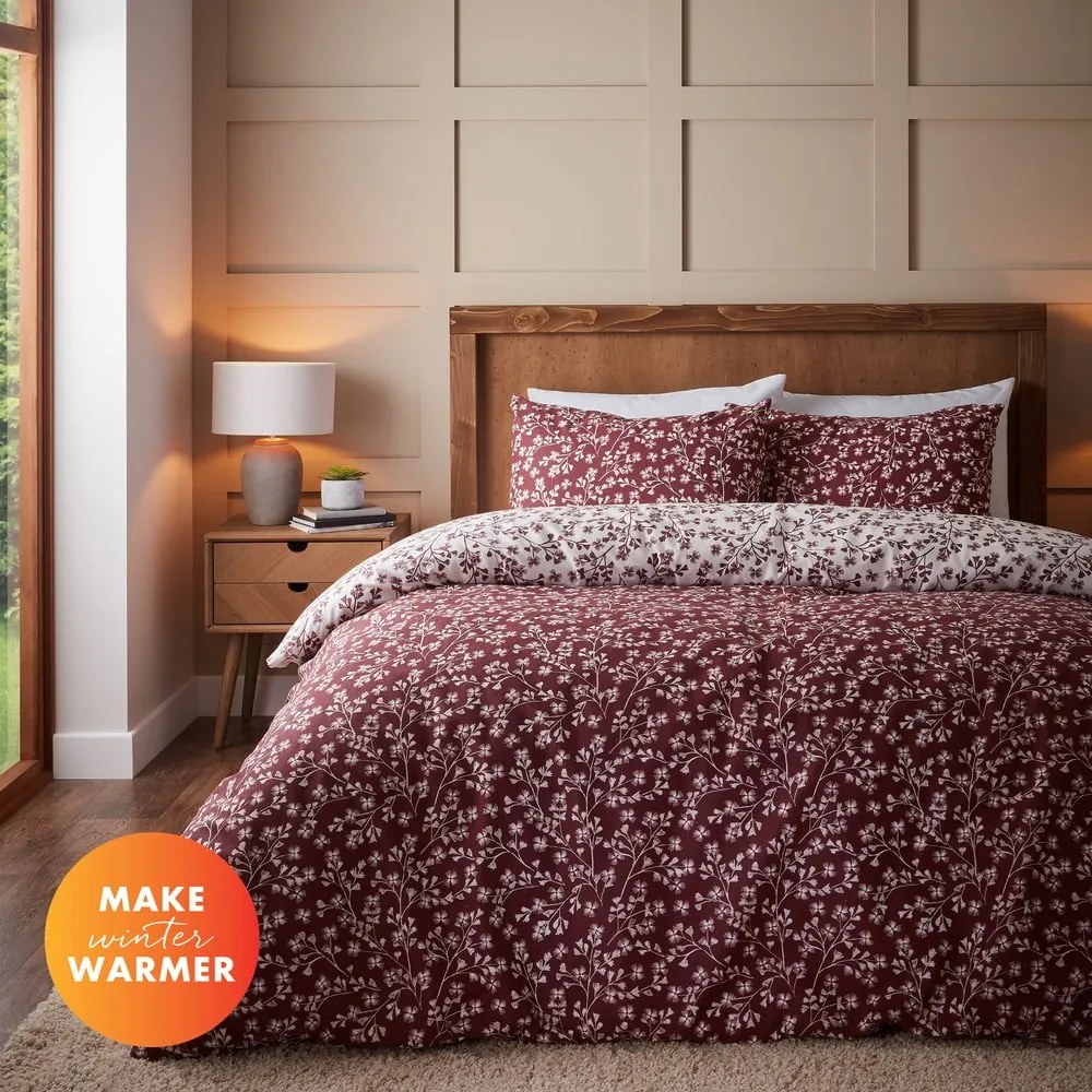 Czerwona flanelowa pościel dwuosobowa 230x220 cm Grace Floral Leaf – Catherine Lansfield