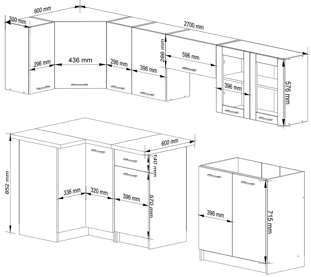Biały zestaw szafek kuchennych narożnych 300 cm C2-H77