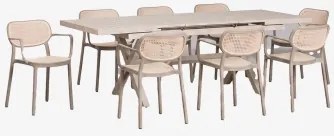 Zestaw Stół Prostokątny Rozkładany 180-240x90 Cm Aluminium Karena I 8 Krzeseł Ogrodowych Sztaplowanych Z Podłokietnikami Omara Moka Brown - Sklum