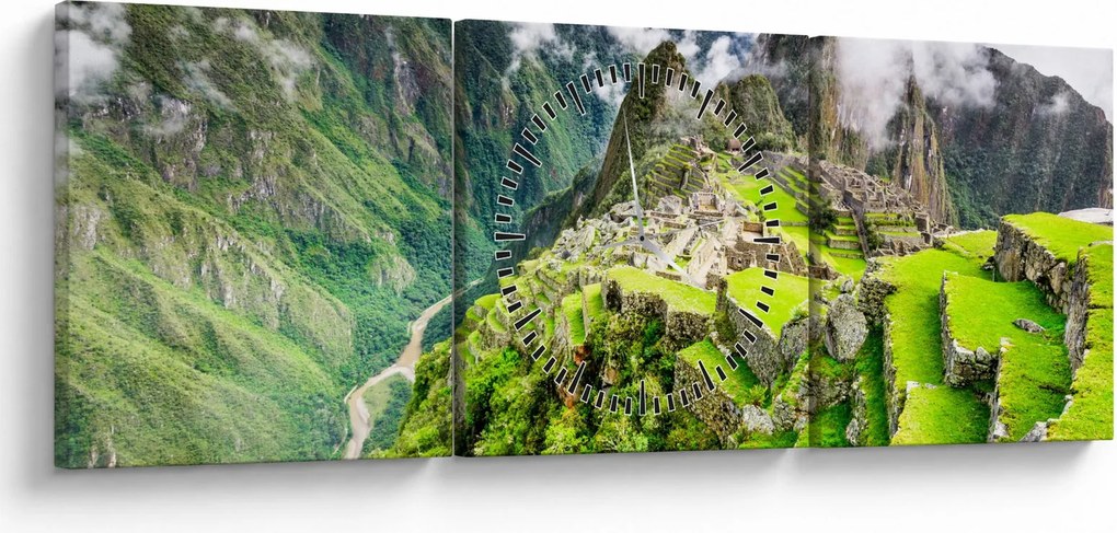 Obraz - Machu Picchu (z zegarem) (90x30 cm)