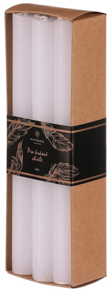 Zestaw wysokich świec, biały, 6 szt., parafinowe, 20 cm