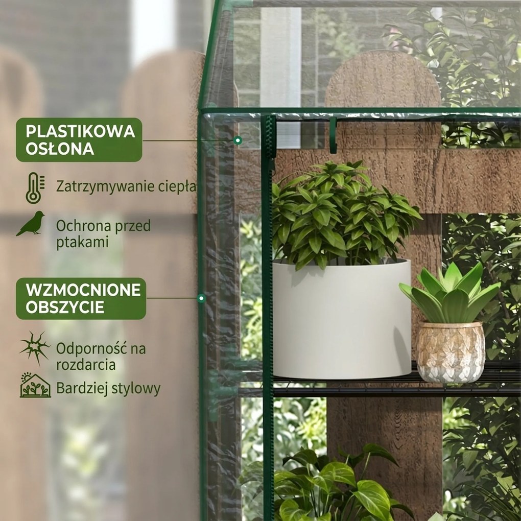 Outsunny mini-szklarnia, 3 poziomy, 6 półek drucianych, 2 otwory, folia plastikowa, Przezroczysty | Aosom PL
