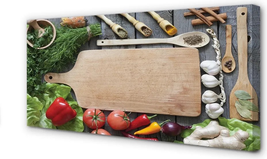 Fotoobraz na płótnie Przyprawy na Drewnianej Desce