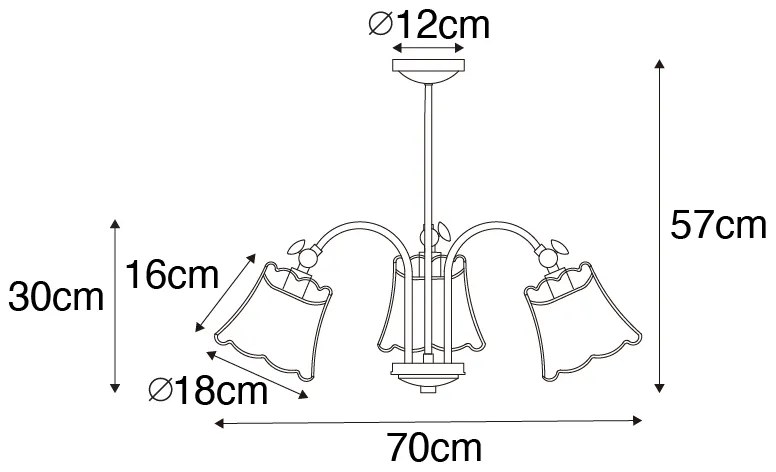 Klasyczna lampa sufitowa czarna zzłotym kloszem 3-światłowa - Nona klasyczny/Antyczny Oswietlenie wewnetrzne