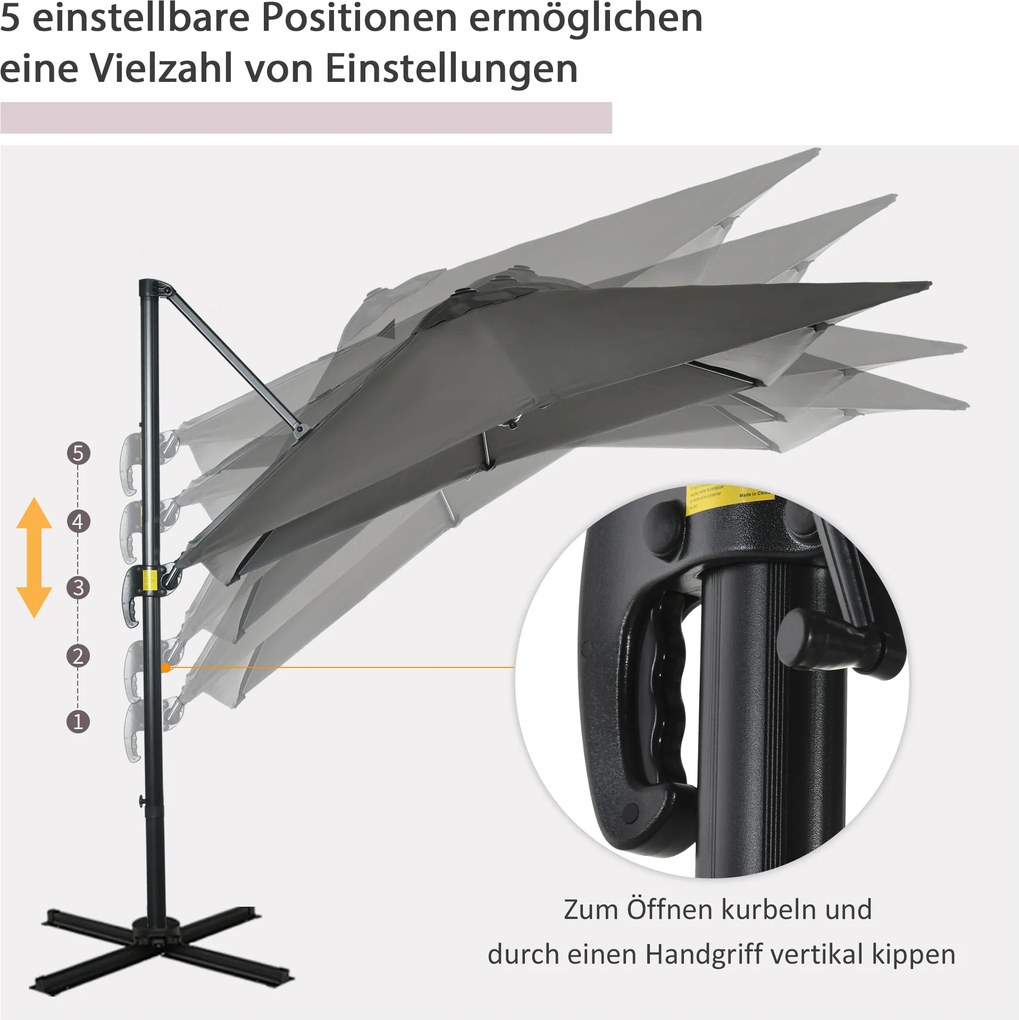 Outsunny Parasol ogrodowy z bocznym ramieniem szary kwadratowy odporny na warunki atmosferyczne | Aosom PL