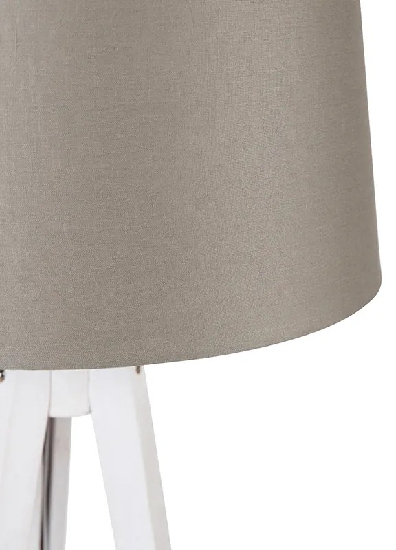 Nowoczesny statyw biały z abażurem lnianym w kolorze taupe 45 cm - Tripod Classic klasyczny/Antyczny Oswietlenie wewnetrzne