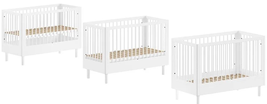 Białe łóżeczko z litego drewna bukowego z regulowaną wysokością 60x120 cm Forrest – Vipack