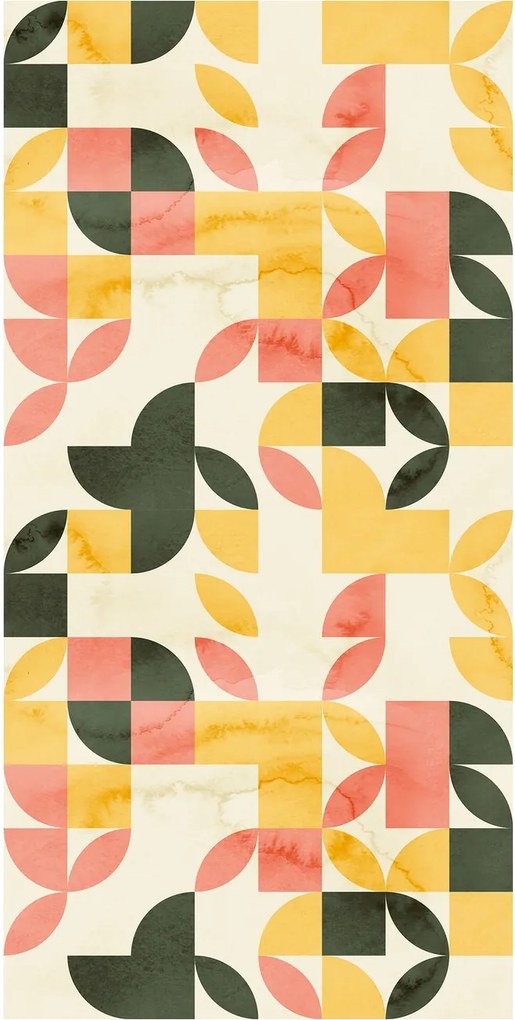 Tapeta - Retro geometryczny wzór w zielono - żółtych odcieniach