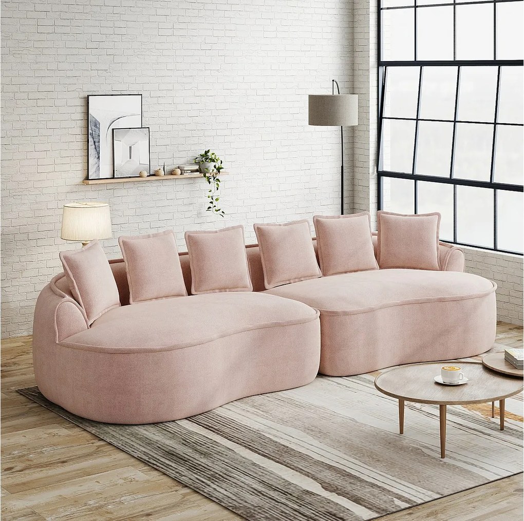 4-osobowa sofa modułowa z poduszkami oparciowymi, nie wymaga montażu, szenil, różowa, 320x114x67 cm