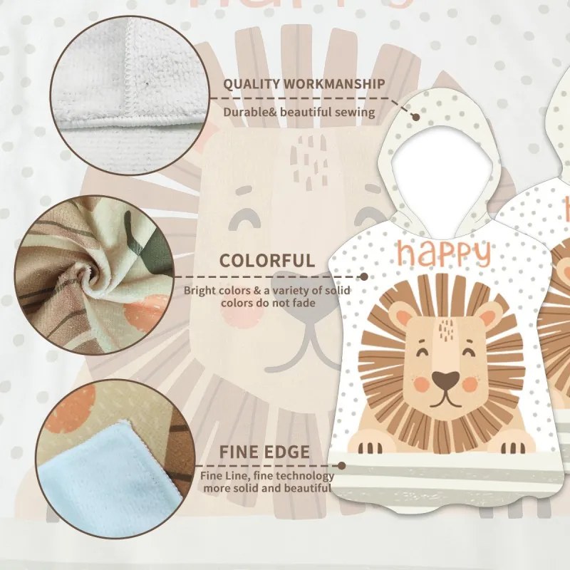 Dzieci ponczo HAPPY LION białe 60 x 60 cm