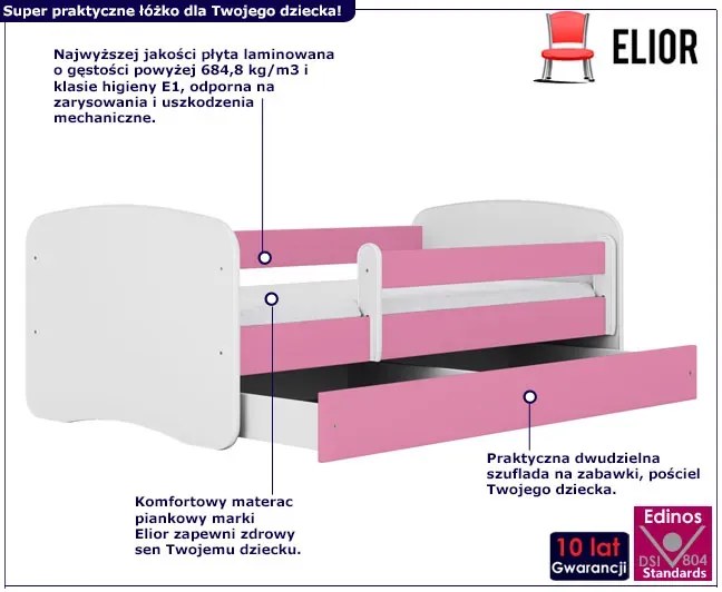 Łóżko dla dziewczynki z materacem Rostok 2X 70x140 - różowe