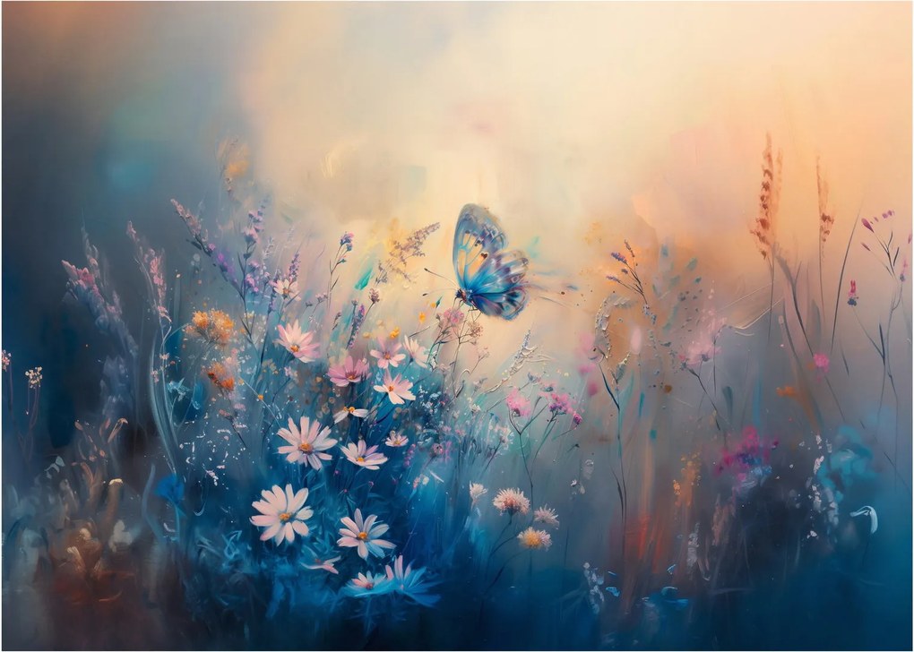 Obraz na szkle - Łąka z motylem (70x50 cm)