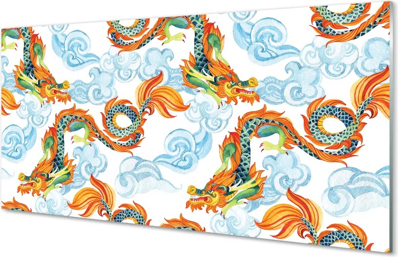 Szkło do Kuchni na Ścianę Tradycyjne Smoki Japońskie