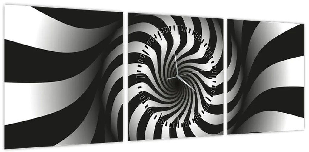 Abstrakcyjny obraz czarno - białej spirali (z zegarem) (90x30 cm)