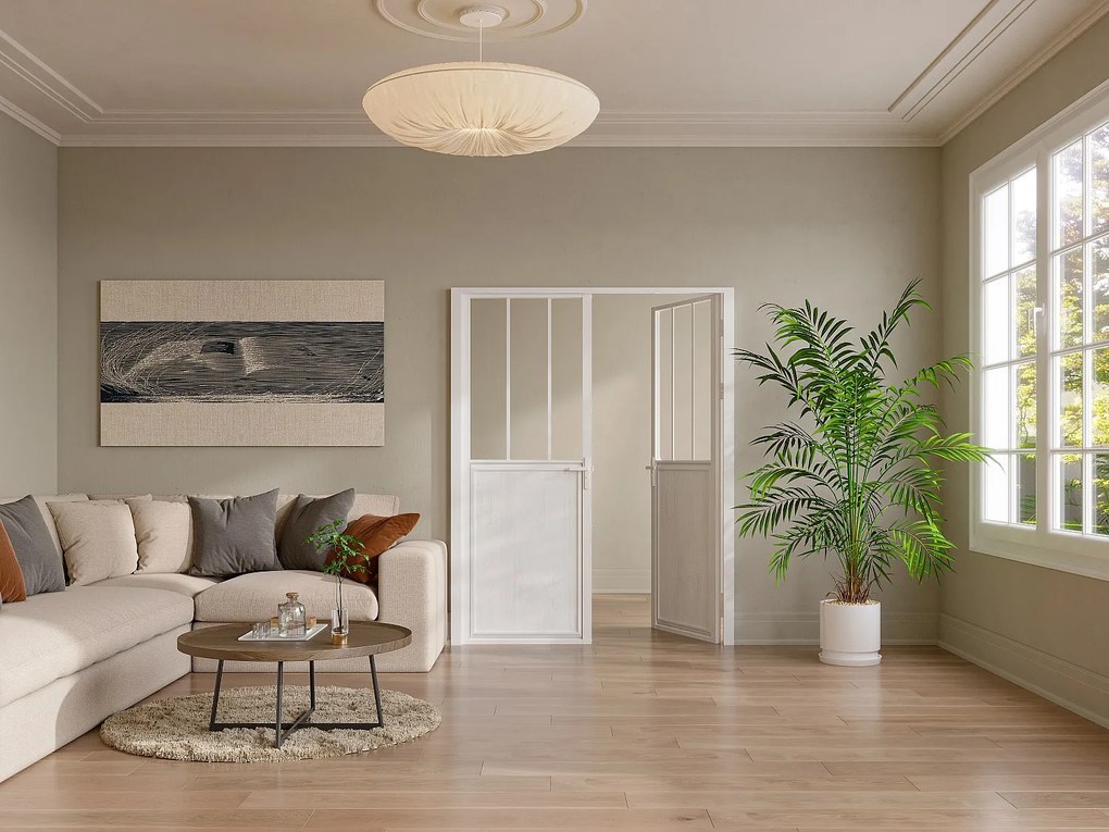 Drzwi kompletne 2-skrzydłowe dwustronne z aluminium i szkła hartowanego w stylu industrialnym - 2 x wys. 204 x szer. 73 cm - Biały - ERMELO