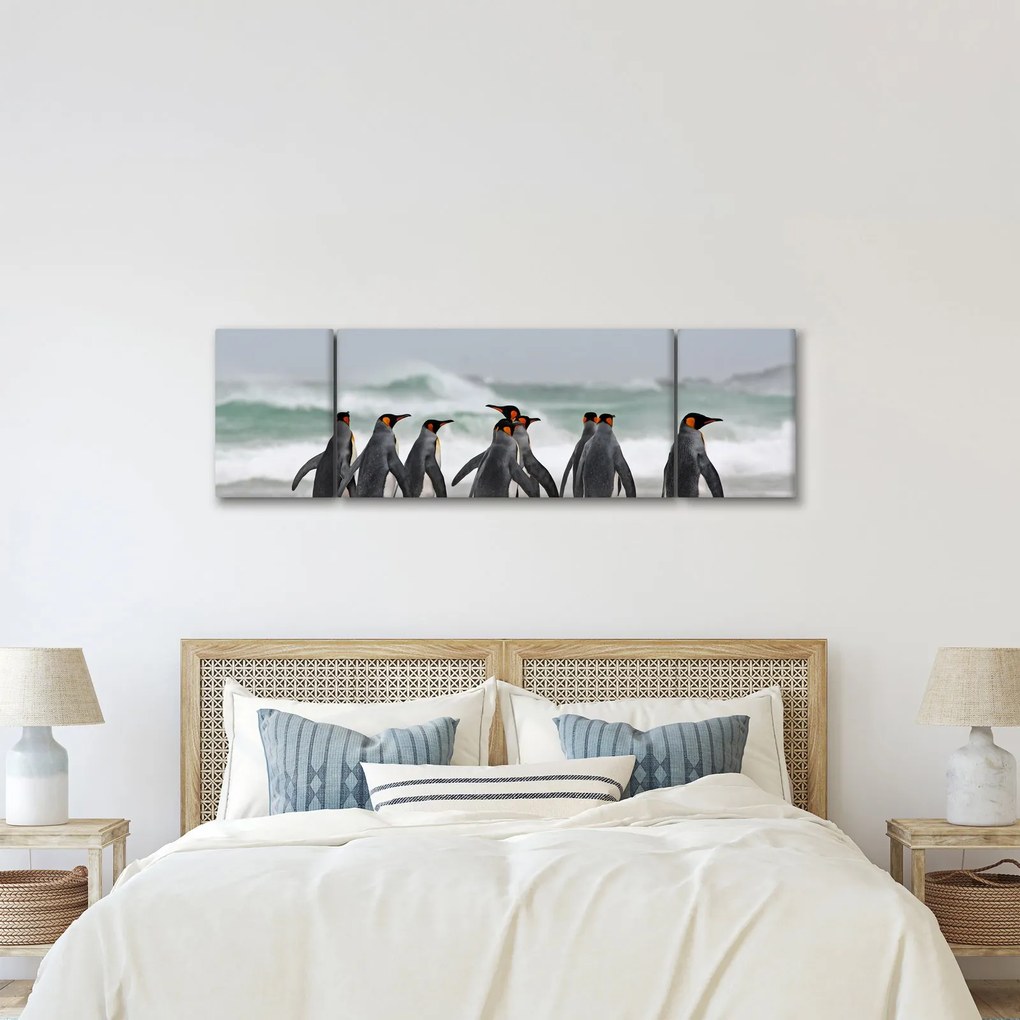 Obraz pingwinów nad oceanem (170x50 cm)