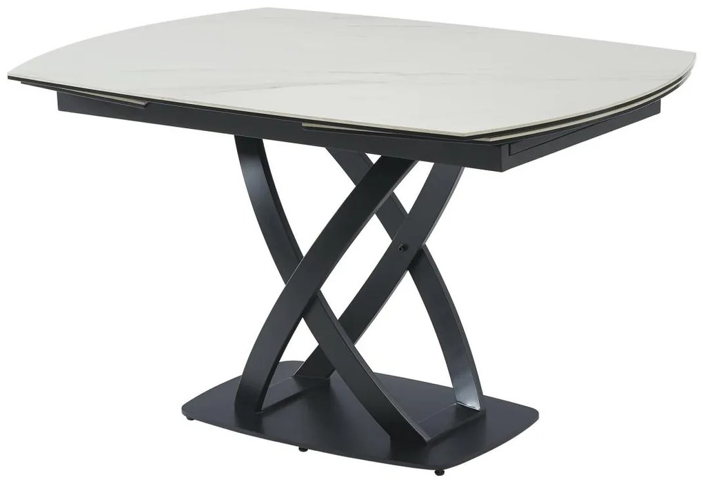 Stół do jadalni rozkładany dla 4 do 8 osób z ceramiki, szkła hartowanego i stali nierdzewnej - Efekt białego marmuru i Czarny - LIOMELI marki Maison Céphy