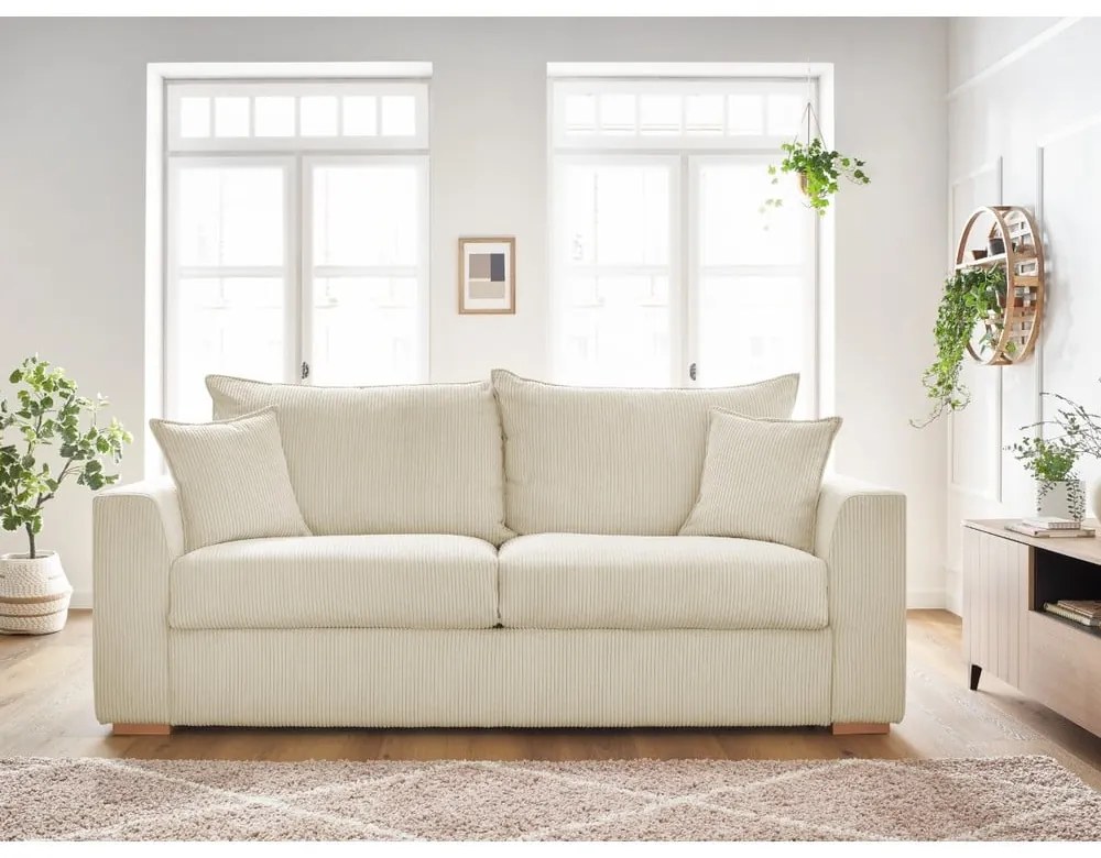 Kremowa sztruksowa rozkładana sofa 225 cm Augustin – Bobochic Paris