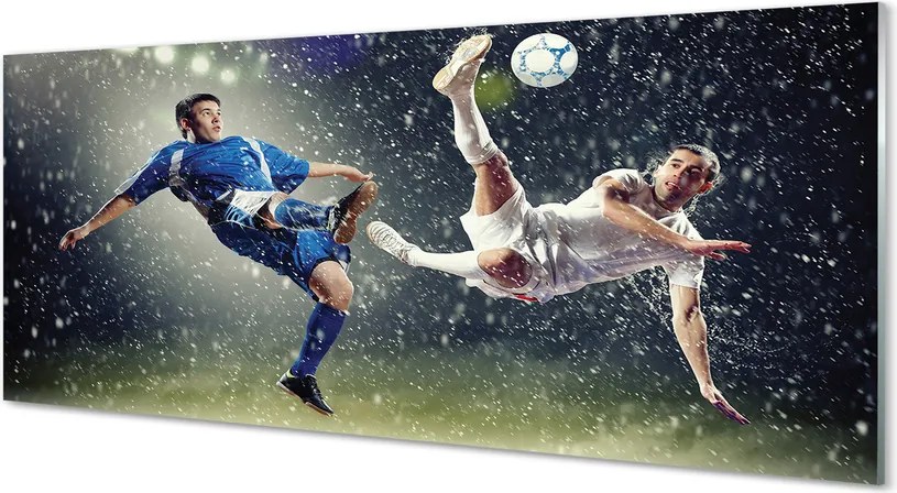 Szklany Panel Piłka Nożna w Strugach Deszczu