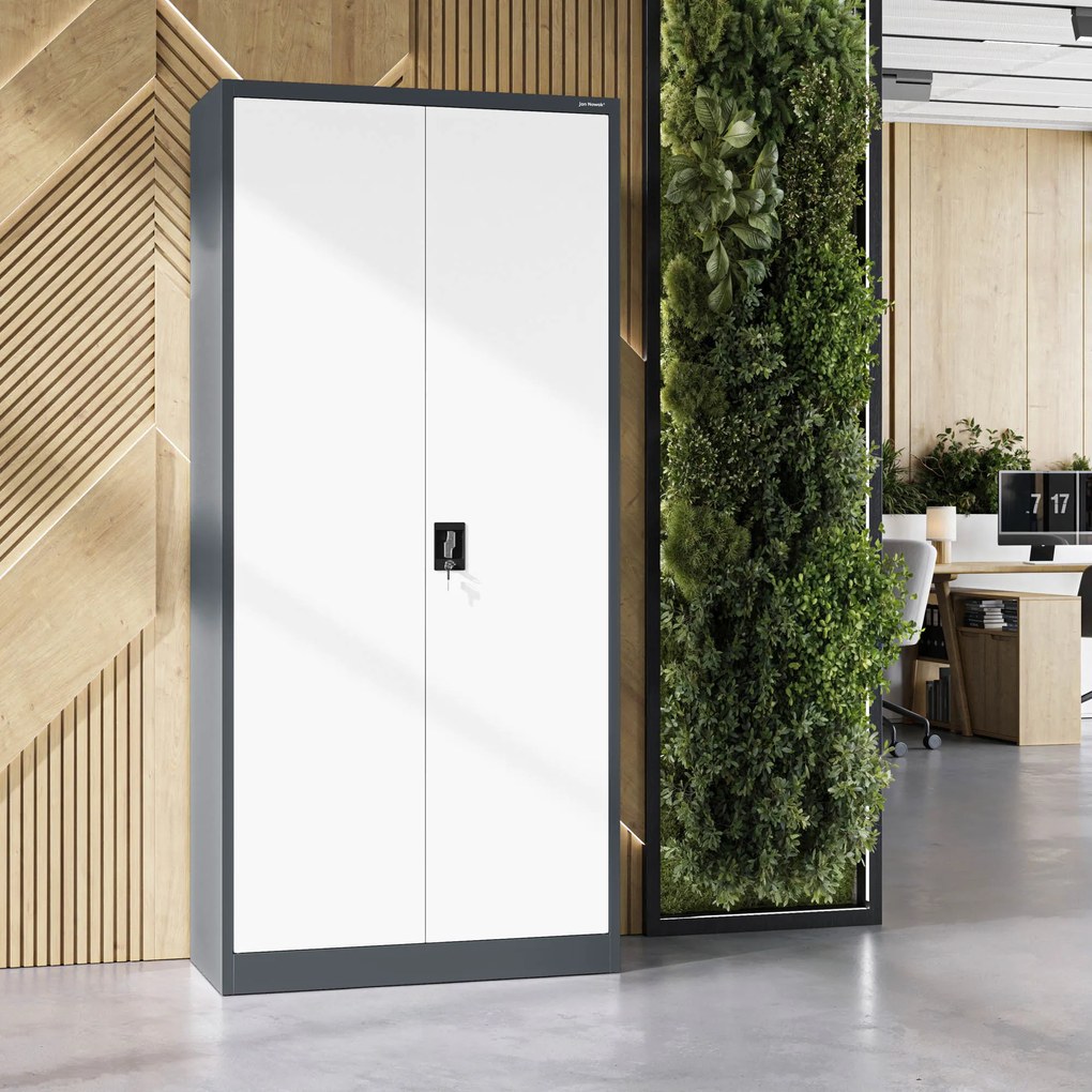 Szafa na dokumenty biurowa metalowa antracytowo-biała: JAN H, 900 x 1950 x 400 mm