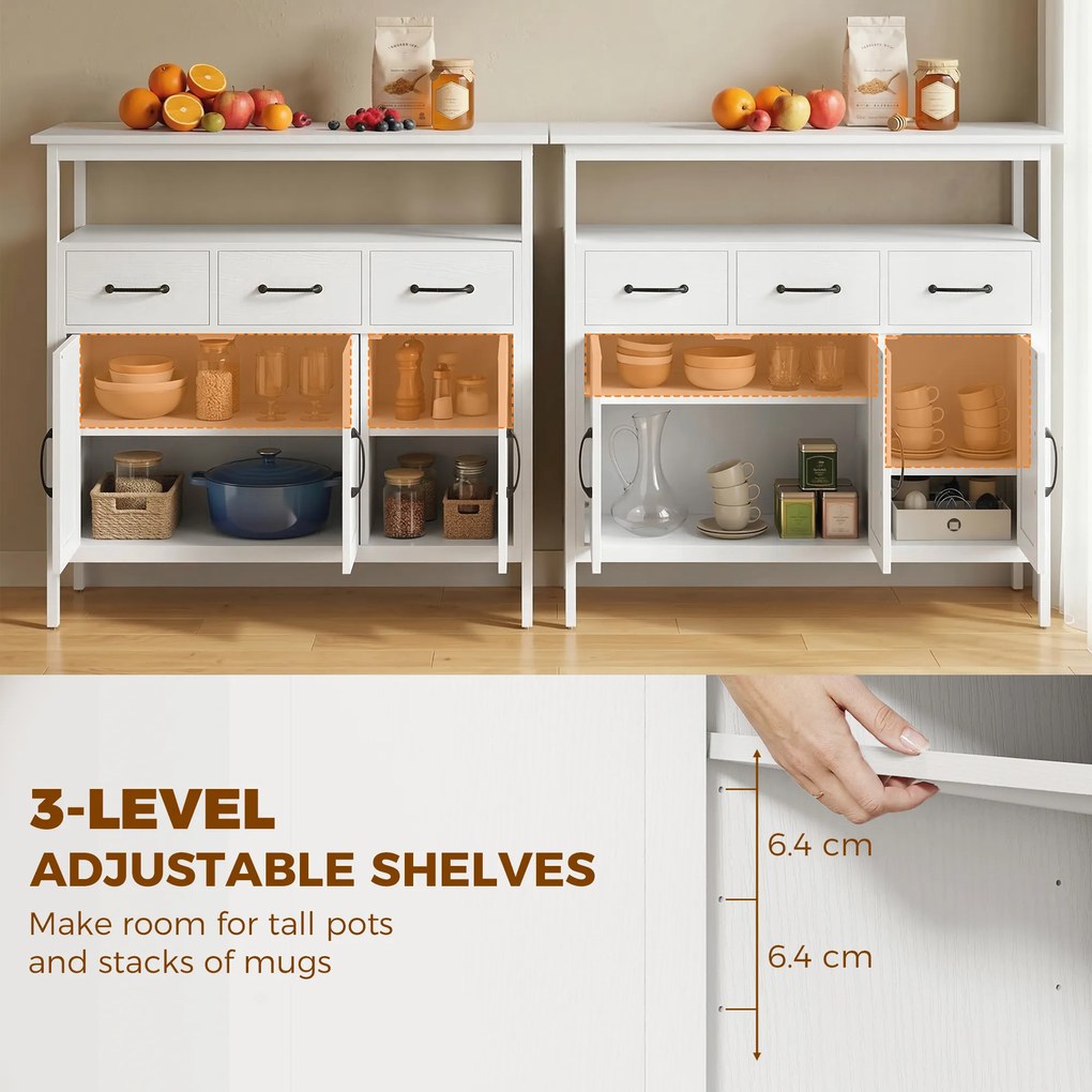 HOMCOM Komoda z regulowanymi półkami, bufet z szufladami, 95 cm, biały | Aosom PL