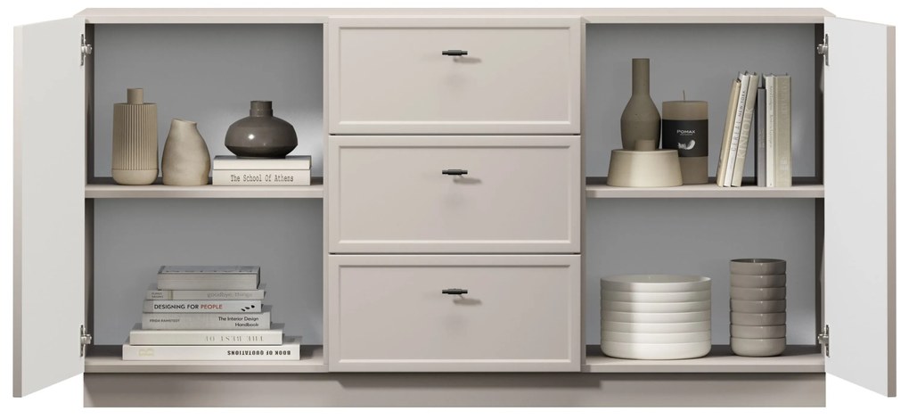 Komoda Lorini 150 cm z szufladami - kaszmir / czarne uchwyty T-bar