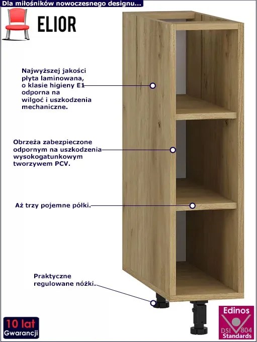Wąska dolna szafka do kuchni bez frontu dąb craft - Vokres 3X