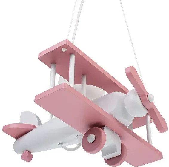 Różowa dziecięca lampa wisząca samolot drewniana - S199 B6-P40