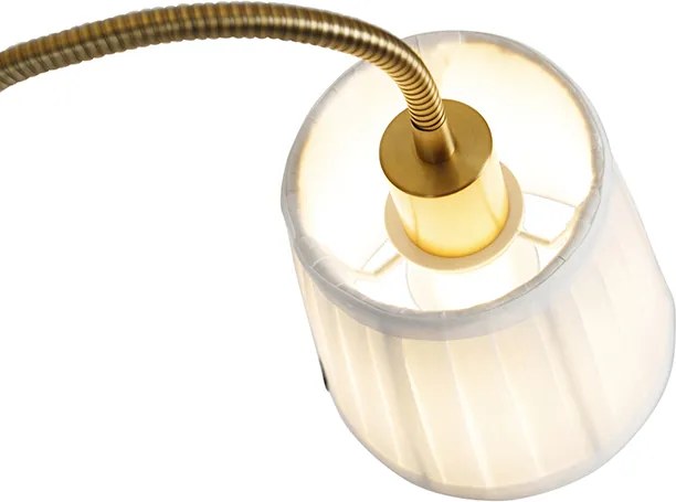 Klasyczna lampa podłogowa brązowa z białym materiałowym abażurem i lampką do czytania - Retro